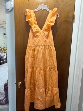 Francesca's Collections Ruffled V-Neck Tiered Maxi Dress - Orange